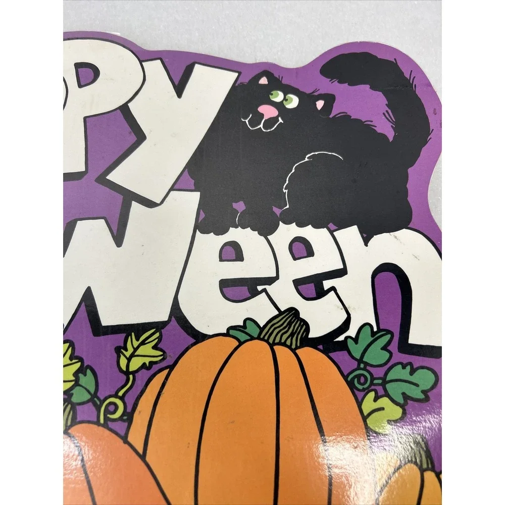 Die Cut Paper Laminate Happy Halloween Sign Black Cat Mushroom Pumpkin